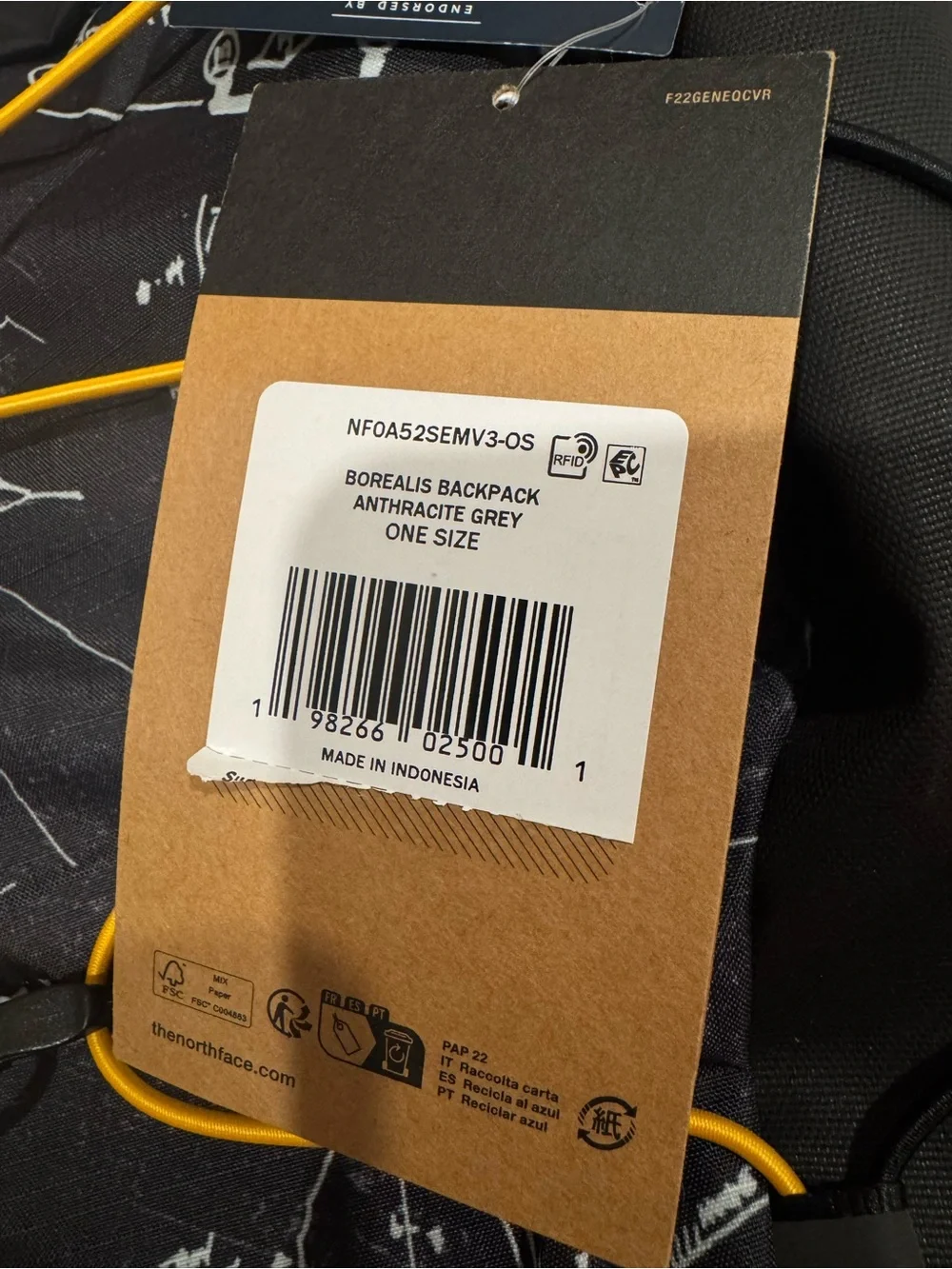 The North Face Borealis Black Backpack with Yellow Bungee in Anthracite Grey